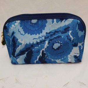 Estee Lauder blue floral cosmetic makeup bag